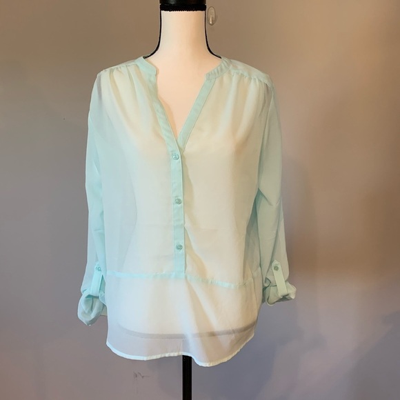 Maurices Sheer mint green NWT top from size Large office layer date night career - Picture 5 of 10